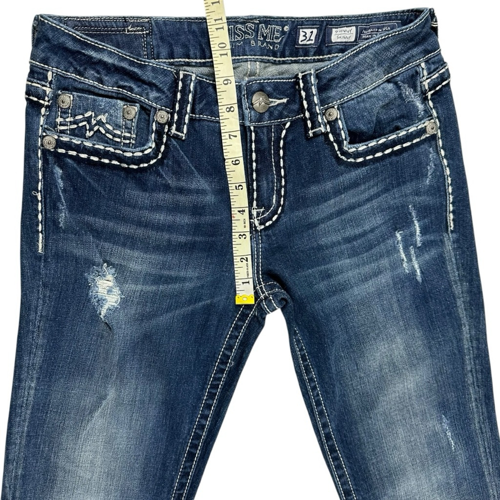 Miss Me Sunny Skinny Jeans Women’s Size 31 Blue Y2K Thick White Stitching - Picture 7 of 12